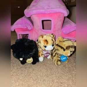 Justice For Girls Pet Shop Lot Cats Plush Pets With Plush Pink House
